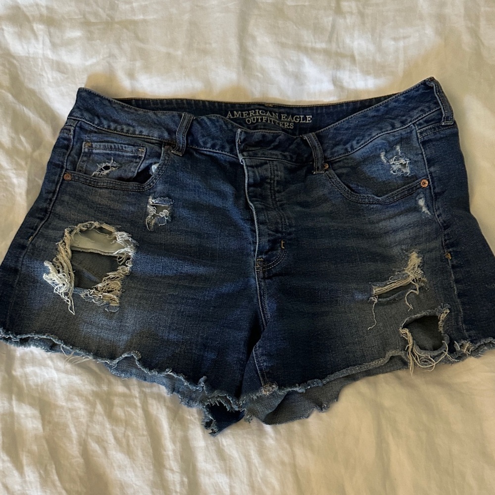 American Eagle Outfitters Women's Ripped Dark Blue Tomgirl Jean Shorts
